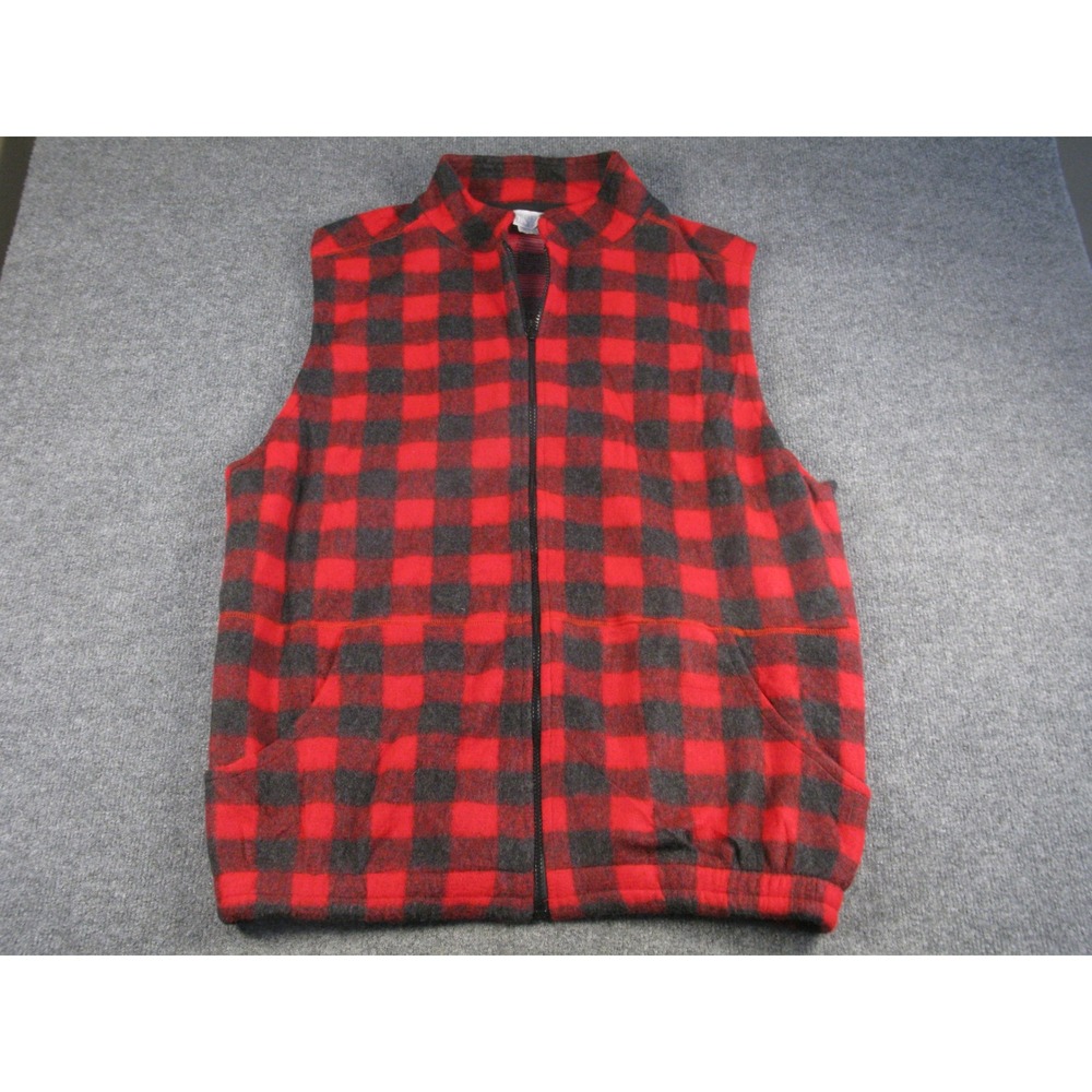 MOD INTL Mens Red Black Buffalo Plaid Fleece Vest Size‎ M L #1998